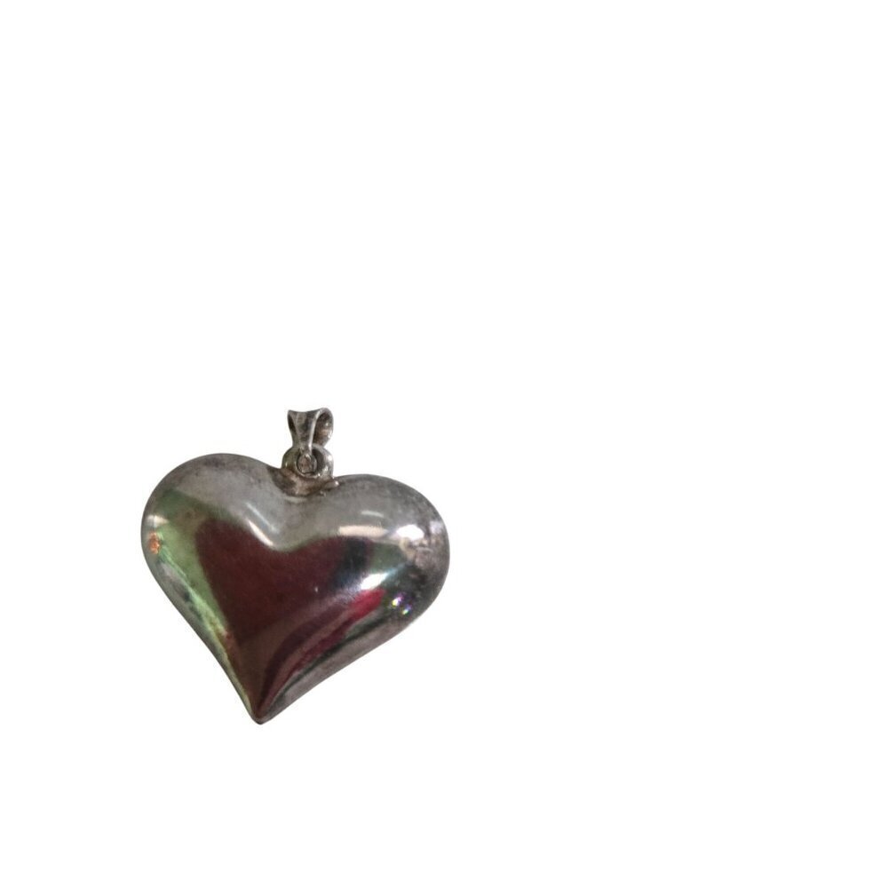 Vintage 925 Sterling Silver Puff Heart 1"x1" Marked Pendant Only